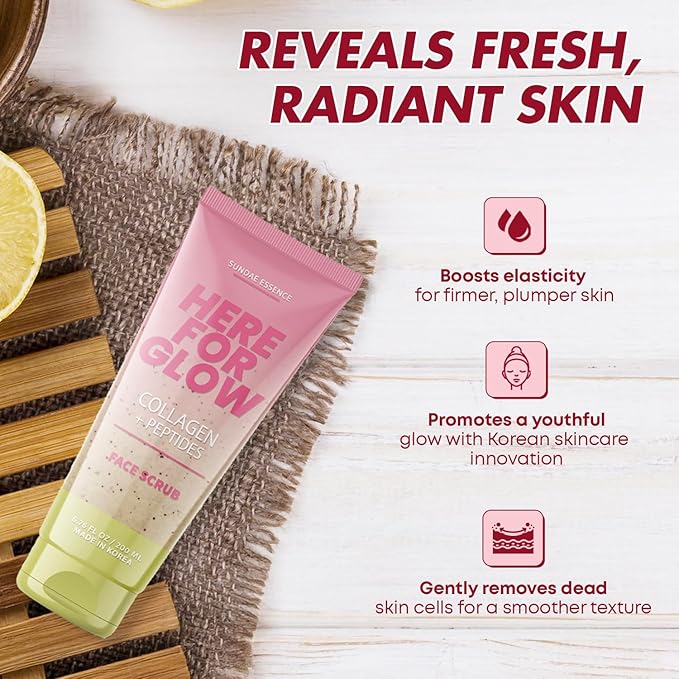 Collagen Facial Scrub - Dermatologist Tested, Anti-Aging, Hydrates & Improves Firmness, Korean Skin Care, 95% Natural, Clean Beauty, Non - GMO, Cruelty - Free - 1 Pack-Velvo Beauty