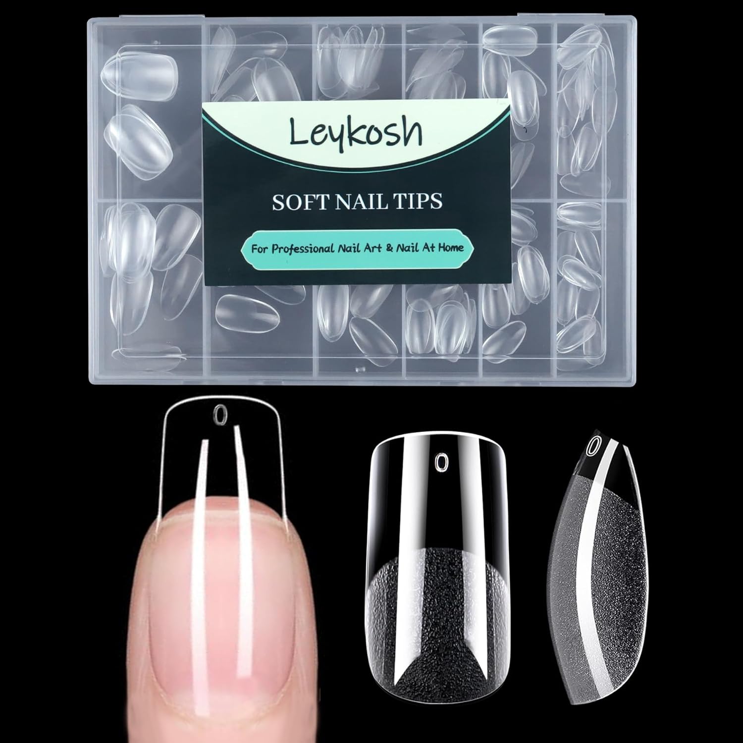 Medium Square Nail Tips, 216pcs Acrylic Fake Nails Gel Nail Tips Soft, Full Cover Pre-Shaped Matte Clear Press on Nails for Extension, Diy at Home Manicure 12 Sizes-Velvo Beauty