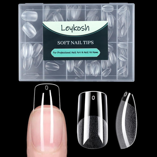 Medium Square Nail Tips, 216pcs Acrylic Fake Nails Gel Nail Tips Soft, Full Cover Pre-Shaped Matte Clear Press on Nails for Extension, Diy at Home Manicure 12 Sizes-Velvo Beauty