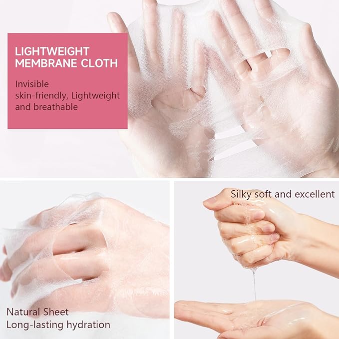 5 Pack Sheets Face Masks Skincare For All Skin Types, Cherry Facial Sheet Masks, Hydrating Facial Sheets Mask for Firming, Sheet Mask with Cherry Blossom Face Mask for Glowing Skin-Velvo Beauty