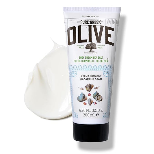 KORRES Olive Body Lotion for Dry Skin, Moisturizer Cream with Vitamin E, Aloe and Pure Greek Olive Oil for Body Care, Hydrating and Nourishing for Smooth, Supple Skin, Sea Salt Scented, 6.76 fl oz-Velvo Beauty