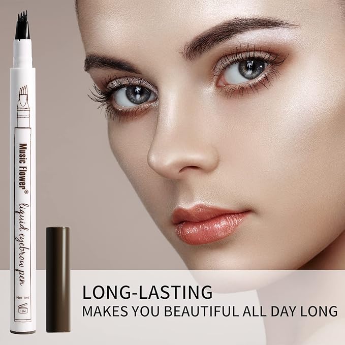 Music Flower Eyebrow Pencil, Liquid Eyebrow pen, Waterproof Brow Pen with Micro-Fork Tip, Fine Sketch Long Lasting Smudgeproof Microblading Pen - Chestnut-Velvo Beauty