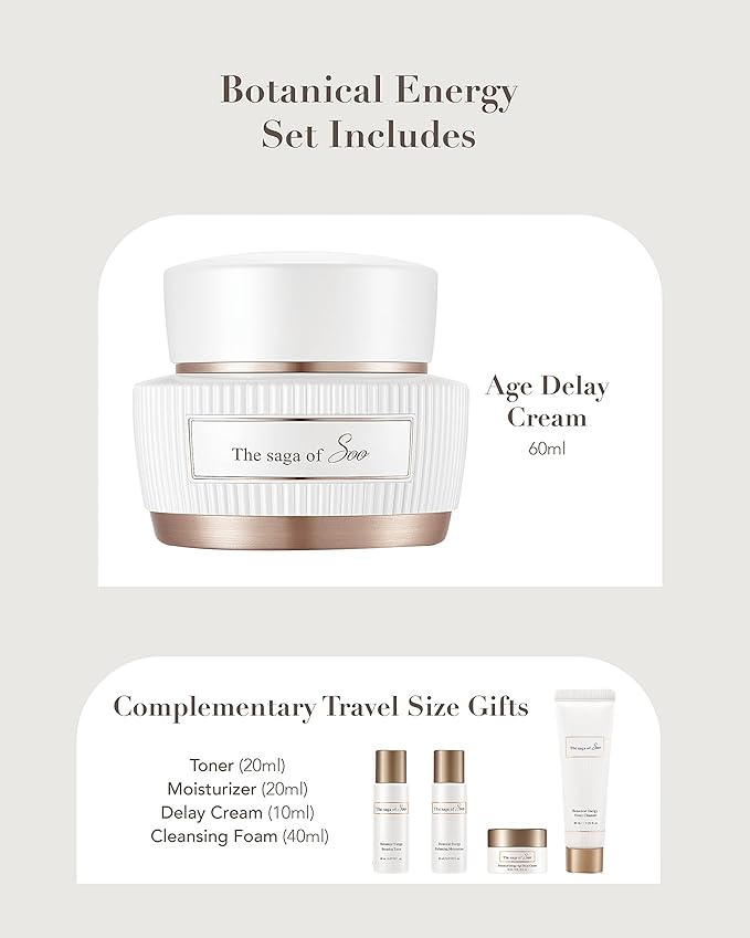 Sooryehan SAGA OF SOO BOTANICAL ENERGY AGE DELAY CREAM GIFT SET (150 ml / 5.07 Fl Oz) - Korean Skin Care by LG BEAUTY. Botanical Energy Cream, Boosting Toner, Balancing Moisturizer, Foam Cleanser.-Velvo Beauty