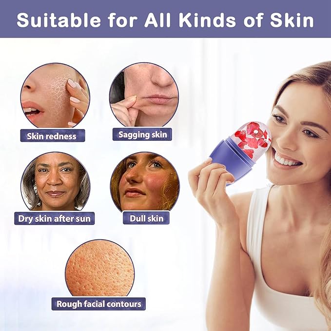 XHJRI Ice Face Roller Massager,Ice Cube Roller for Face, Eyes and Neck Naturally Conditioning and Skin Care,De-Puff Eye Bags,Reduce Migraine Pain,Reusable Massage Silicone Ice Mold (New Purple)-Velvo Beauty