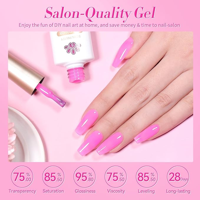 Born Pretty Jelly Gel Nail Polish Set - Milky Jelly Hot Pink Translucent Gel Polish - Spring Summer Neon Pink Valentine's Day Gift 6PCS-Velvo Beauty