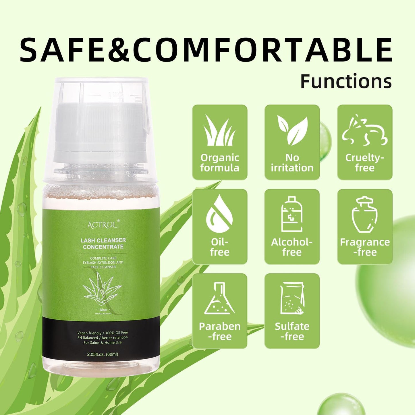 Eyelash Cleanser Concentrate 60ml Aloe Professional Lash Shampoo Foaming Cleanser DIY Wash for Extensions Lashes with Salon Home Care-Makes 6 Bottles-Velvo Beauty