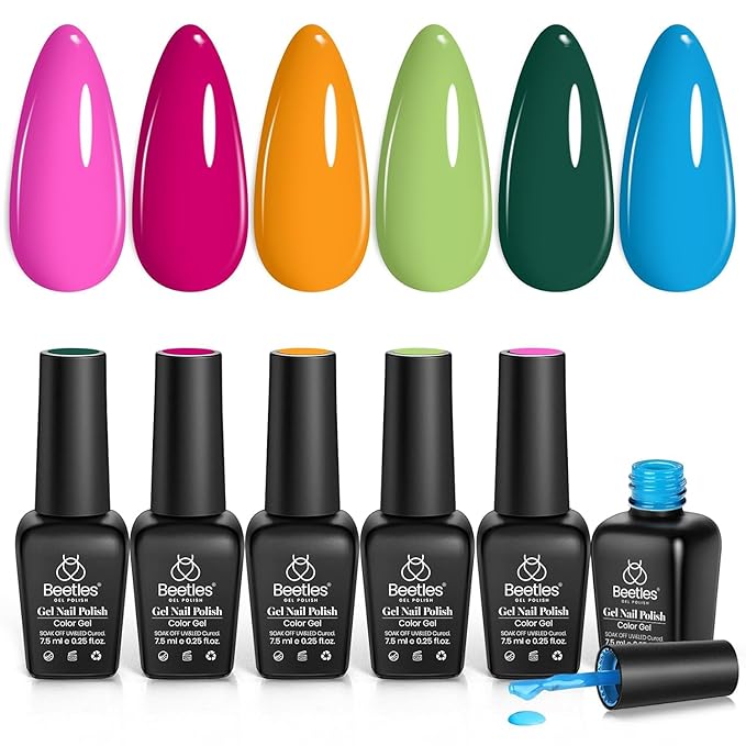 beetles Gel Polish Set - Hot Pink Green Blue Orange Gel Nail Polish Rainbow Boundless Energy Collection Holiday Nail Art Design Soak Off Uv LED Manicure DIY Home-Velvo Beauty