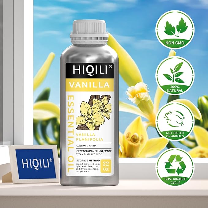 HIQILI 32 Ounces Vanilla Essential Oil, Strong Fragrance for Body Lotion, Candle Making, Soap, Aromatherapy-32 Fl Oz-Velvo Beauty