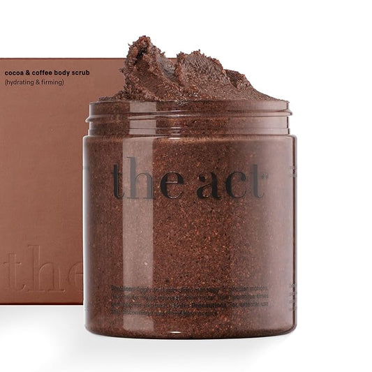 THE ACT Coffee Body Scrub with Salt & Cocoa – Exfoliating Scrub for Cellulite, Stretch Marks, Ingrown Hair – Organic Moisturizing Body Scrub with Vitamin E & Menthol – Gift for Women & Men, 10.58 Oz-Velvo Beauty