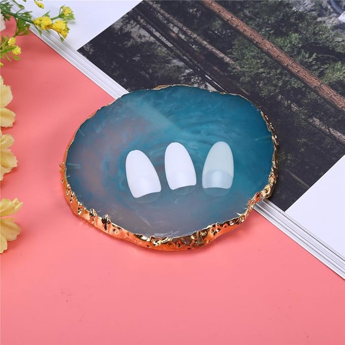 Nail Art Palette, Natural Resin Stone Nail Art Palette for Painting Placing Things Making Nail(Blue)-Velvo Beauty