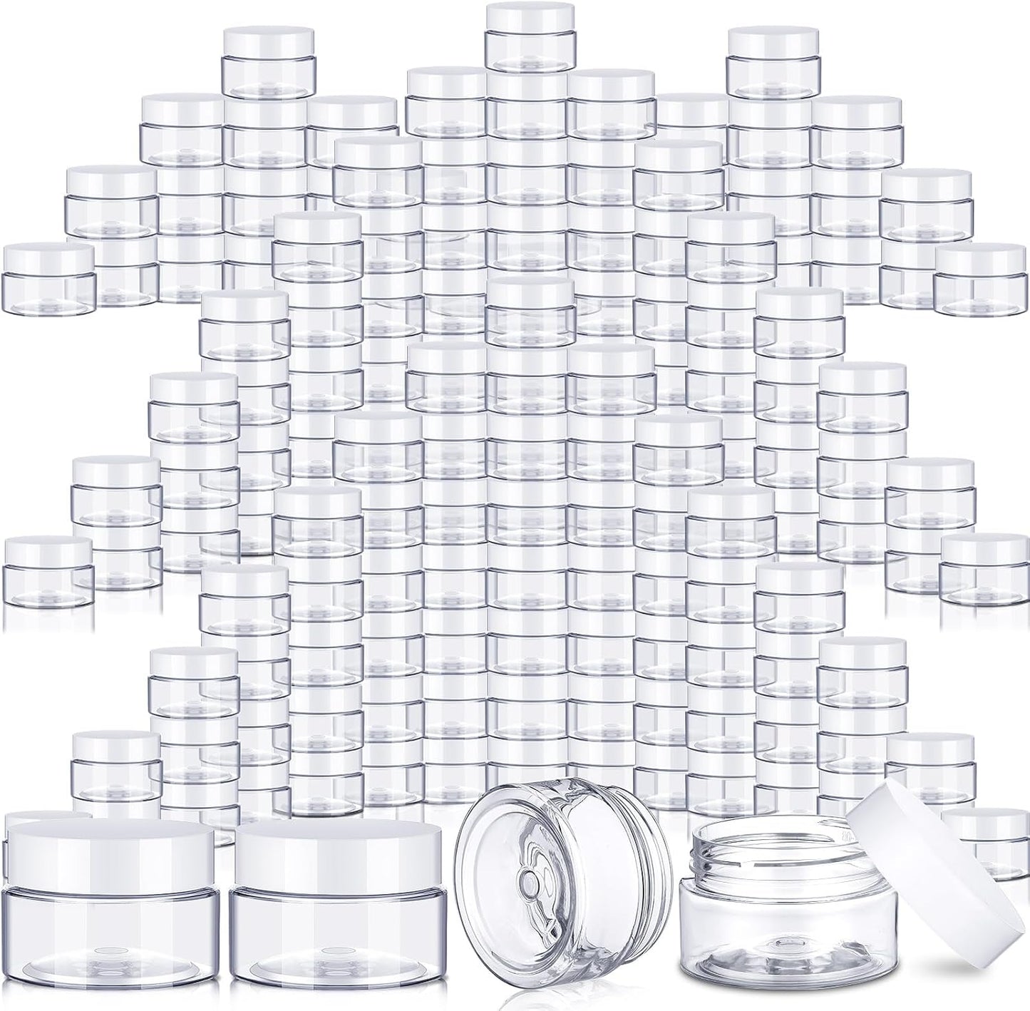 SATINIOR 100 Pcs Plastic Jars with Lids Small Containers Lids Wide Mouth Small Plastic Containers for Lotion Cream Rhinestones Body Butters Travel Storage (2 oz,White)-Velvo Beauty