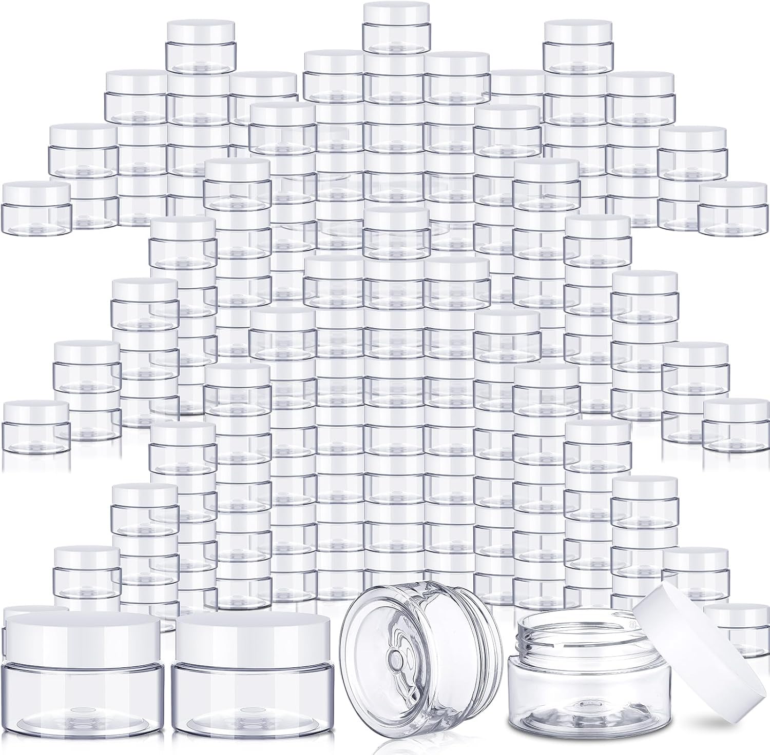 SATINIOR 100 Pcs Plastic Jars with Lids Small Containers Lids Wide Mouth Small Plastic Containers for Lotion Cream Rhinestones Body Butters Travel Storage (2 oz,White)-Velvo Beauty