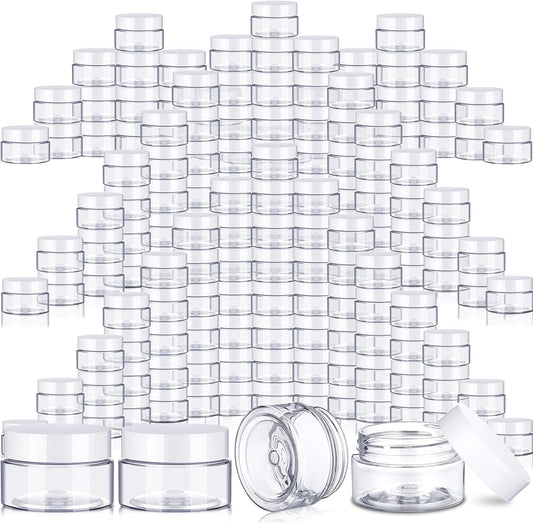 SATINIOR 100 Pcs Plastic Jars with Lids Small Containers Lids Wide Mouth Small Plastic Containers for Lotion Cream Rhinestones Body Butters Travel Storage (2 oz,White)-Velvo Beauty