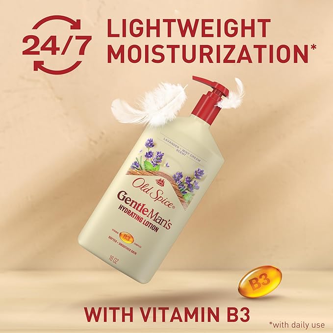 Old Spice Hand, Face & Body Lotion for Men, 24/7 Lightweight Moisturization with Vitamin B3, Instant Absorption, For All Skin Types, Lavender + Mint Cream Scent, 16 oz-Velvo Beauty