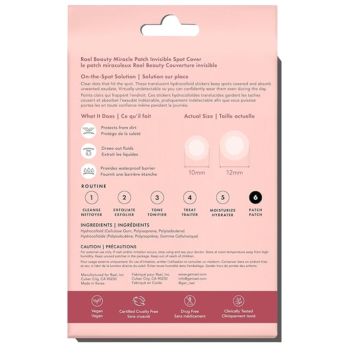 Rael Pimple Patches, Miracle Invisible Spot Cover - Hydrocolloid Acne Patch, Treatment for Breakouts, Absorbs Zits & Blemish, Korean Skin Care, 2 Sizes (48 Count)-Velvo Beauty