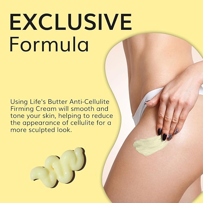 LIFE'S BUTTER Anti-Cellulite Cream - 100% Natural - Made in USA - Cruelty-Free - Hypoallergenic - Best Cellulite Reduction - Skin Firming + Tightening for Women L-Carnitine + CoQ10 + Caffeine – 6oz-Velvo Beauty