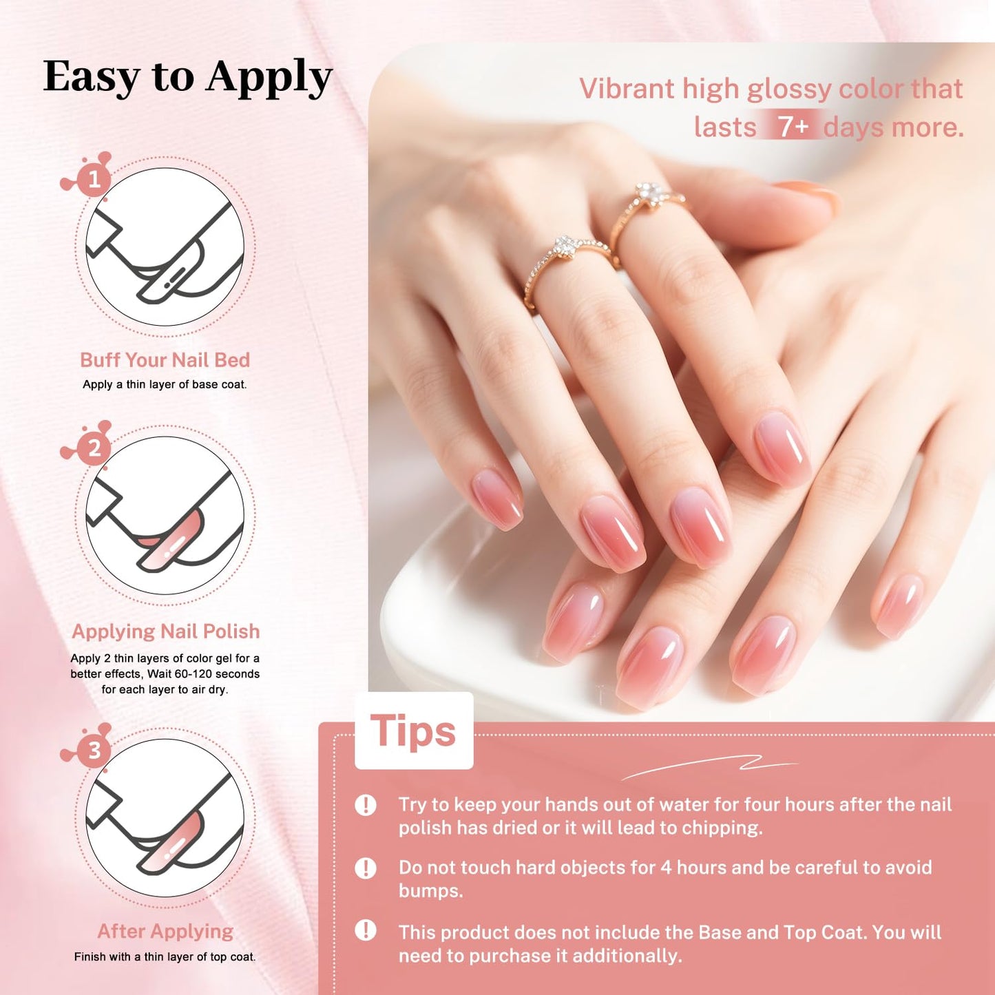 16.5ml Jelly Pink Nail Polish Large Volume Quick Dry Nail Polish, Long Lasting Shine, Fingernail Toenail Nail Art DIY Home Travel Nail Art Gift-Velvo Beauty