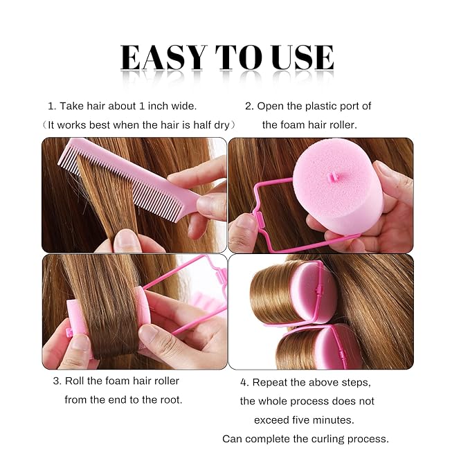 BEAUTIYAND Jumbo Foam Sponge Hair Roller Soft Sleeping rollers Curvy Wavy Hairstyle Curling Hair Styling Tools 24 Pieces Use For Long Hair Short Hair Ladies And Children 2"X2.75" (Pink)-Velvo Beauty
