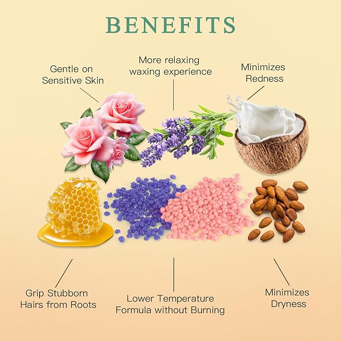 Wax Beads for Hair Removal, 1.3Lb/21oz Hard Wax Beans for Eyebrow, Face, Bikini, Legs, Arms, Full Body Waxing with 10pcs Wax Spatulas, 6 Packs-Velvo Beauty