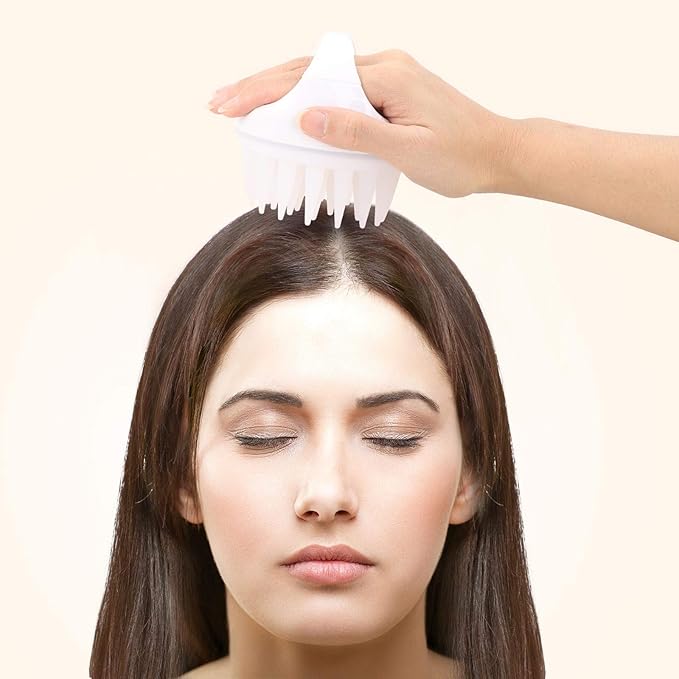 BTYMS Silicone Scalp Scrubber Shampoo Brush With Extra Long Bristles, Hair Massager for Growth & Dandruff Removal - White-Velvo Beauty