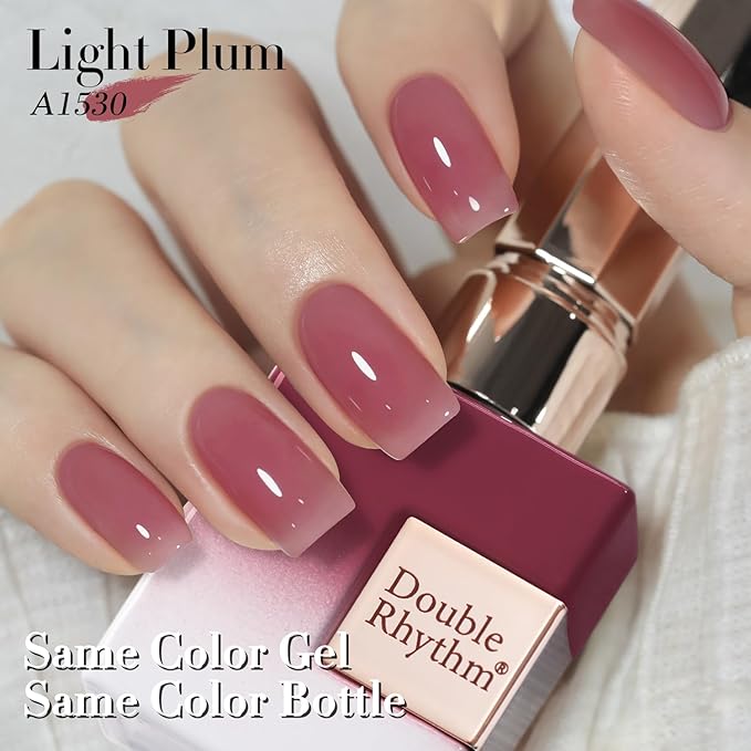 Double Rhythm 0.50 OZ Translucent Gel Polish Same Color Same Bottle Sheer Pastel Neutral Natural Milky 15 ML Jelly UV Nail Art DIY at Home (Light Plum-A1530)-Velvo Beauty
