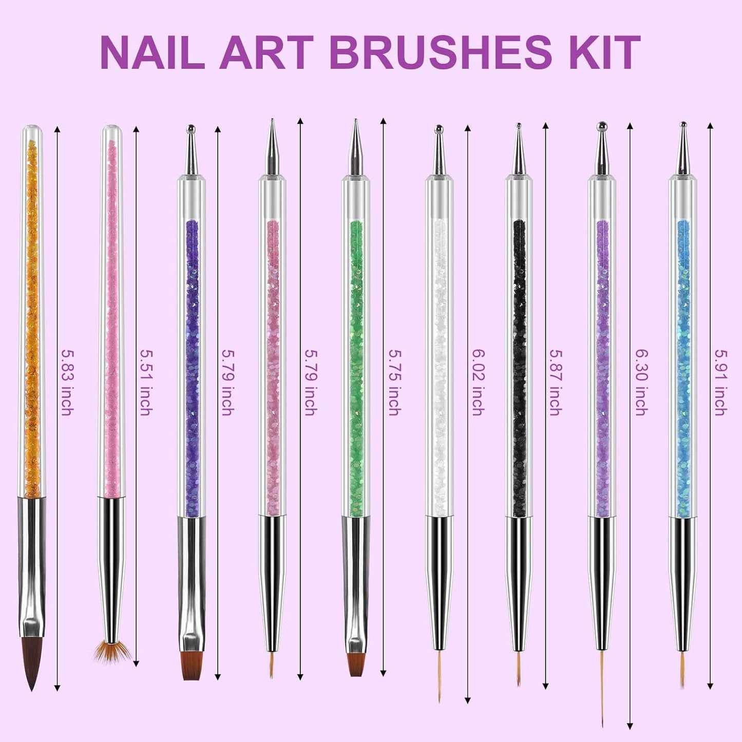 Artdone 9PC Nail Art Brushes Set - Liner Brush, Dotting Pen, Gel Polish Painting Tools For Nail Art Design-Velvo Beauty