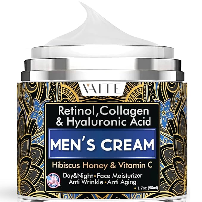 VAITE Mens Face Skin Moisturizer with Collagen, Retinol Ant-Aging, Anti-Wrinkle Under the Eyes Men's cream care for Face with Hibiscus & Honey, Hyaluronic acid, Vitamin C Made in USA-Velvo Beauty