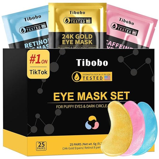 Under Eye Patches(25 Pairs), 24K Gold, Caffeine, Retinol Eye Masks for Puffy Eyes, Wrinkles, Dark Circles, Undereye Bags Treatment - Restoring & Awakening & Moisturizer Skin care Gift for Women-Velvo Beauty