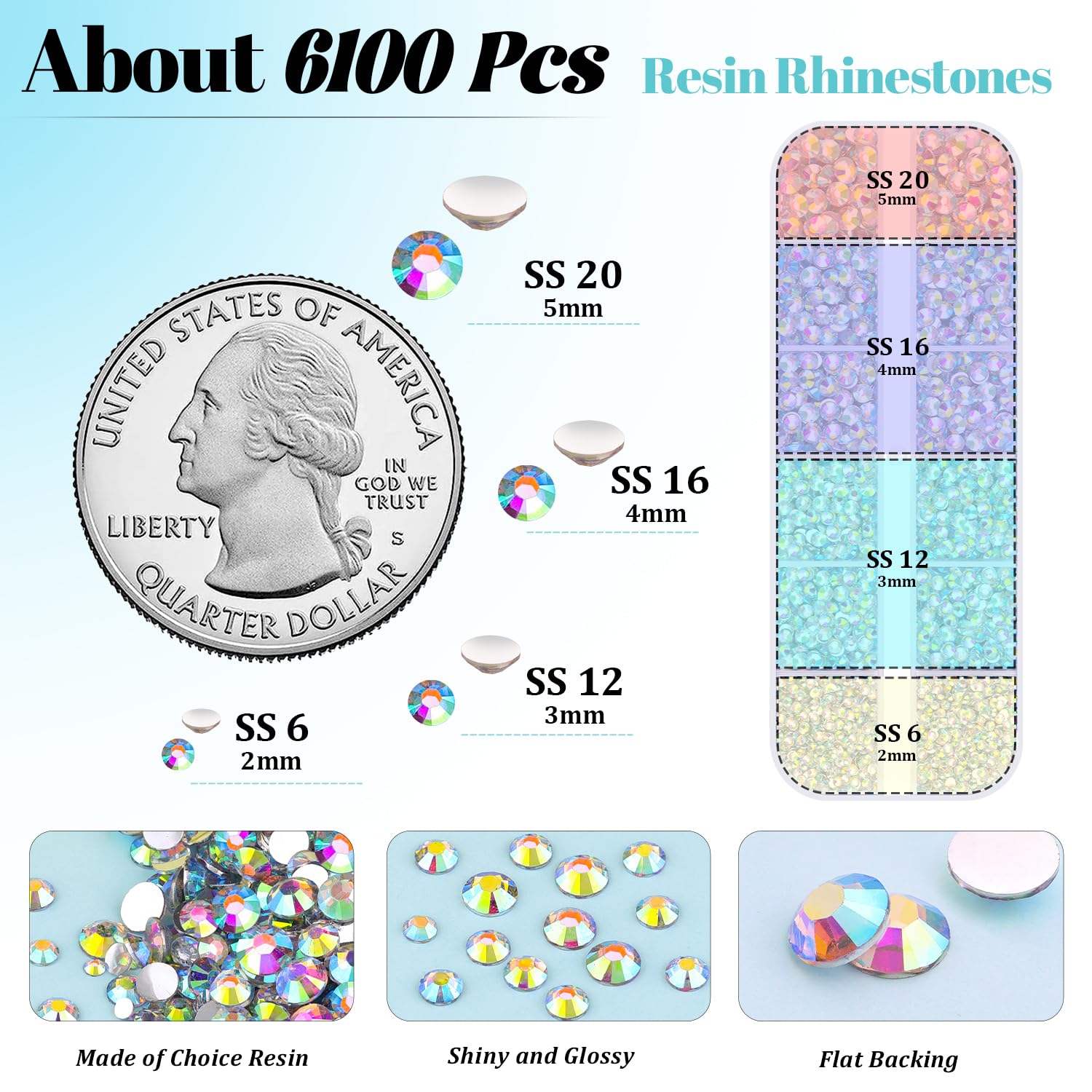 6100Pcs Jelly Resin Rhinestones for Crafting with 2Pcs 10ml B7000 Jewelry Glue, 1 Box Flatback Crystals Diamond (Clear AB) for Bedazzling Crafts DIY Nail Art Non Hotfix Gems for Clothing Shoes-Velvo Beauty