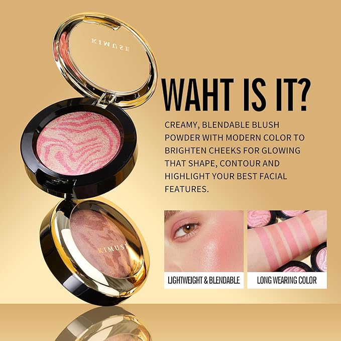 KIMUSE Baked Blush, Lighting Glow Marbleized Blush Powder Blush, Contour & Highlight Face for a Creamy Lightweight Natural Finish-Velvo Beauty
