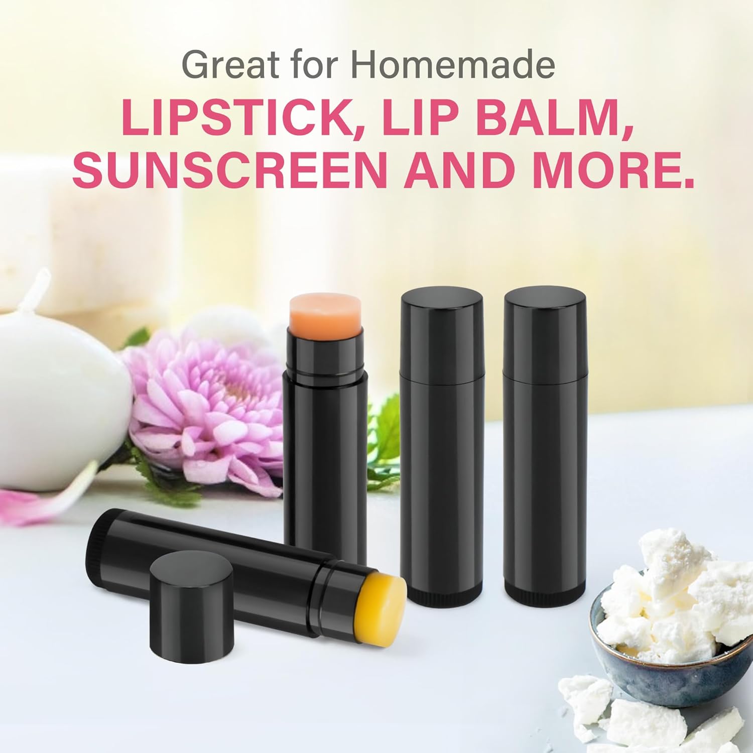 LotFancy Lip Balm Tubes with Filling Tray and Spatula, 50Pcs 4.5ml Black Lip Balm Containers, BPA Free & Leak Free, Handmade Set-Velvo Beauty