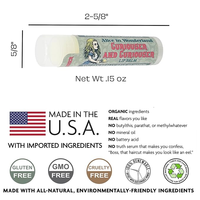 Alice in Wonderland Curioser and Curioser Lip Balm Tube, Orange Marmalade Flavored - Cruelty-Free and Made in the USA with Natural and Imported Ingredients-Velvo Beauty
