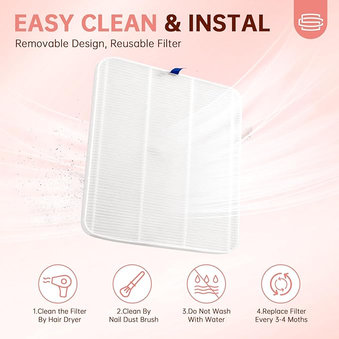 Nail Dust Collector, Rechargeable Dust Collector Nail Tech, Powerful Vacuum Fan Vent Dust Collector Extractor Dust Suction Machine for Acrylic Nails Polishing, Nail Salon&Home, Pink-Velvo Beauty