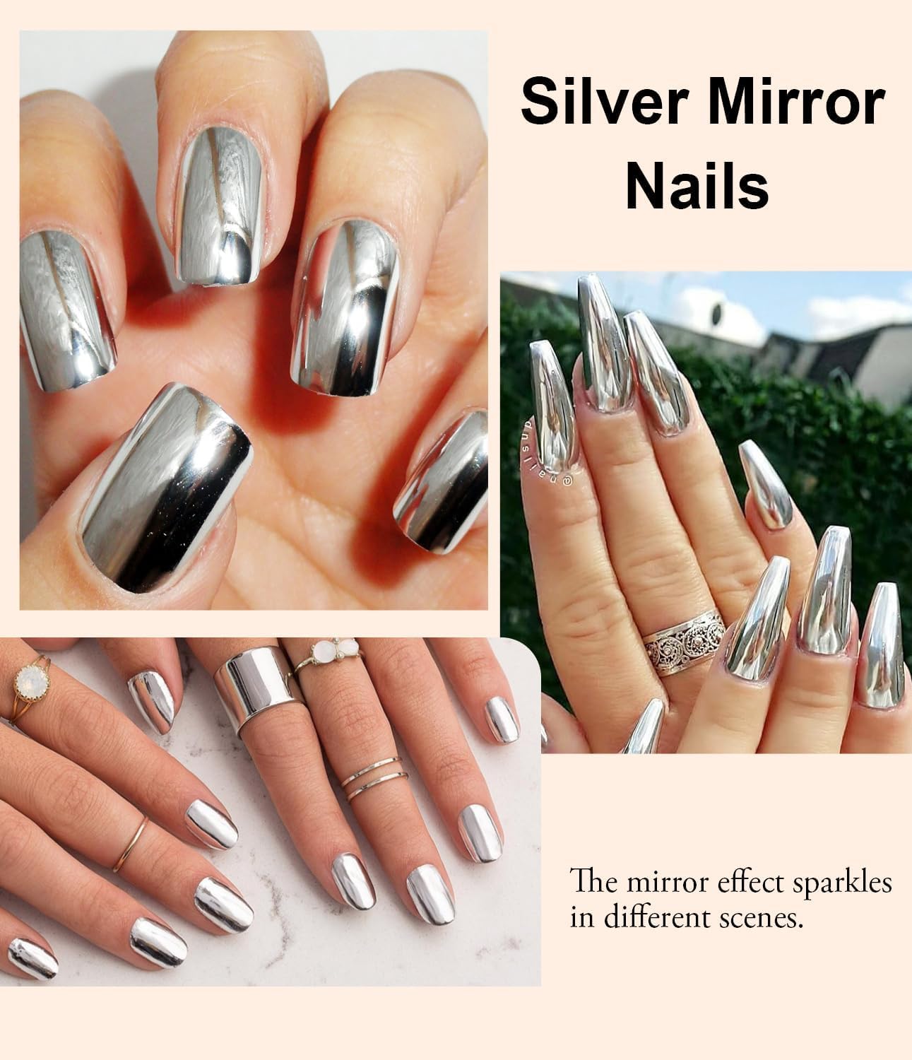 2 Jars Chrome Nail Powder：Mirror Effect Gold Chrome Nail Powder,Metallic Mirror Silver Chrome Powders Decoration for DIY Nail Art,Pigment Holo chrome powder with 4 Eyeshadow Sticks-Velvo Beauty