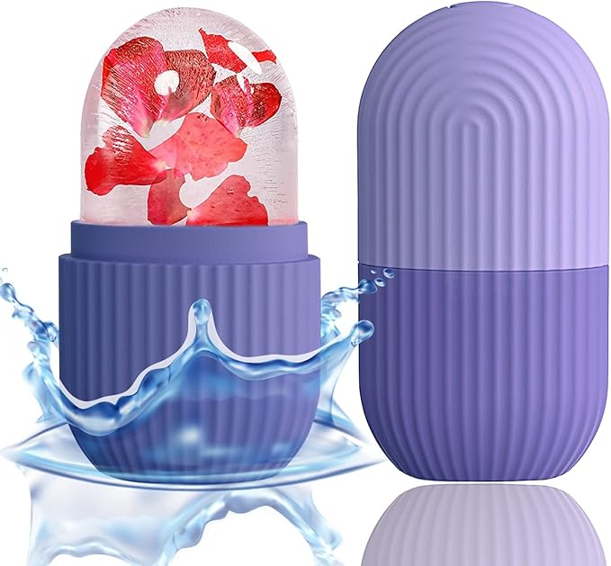 XHJRI Ice Face Roller Massager,Ice Cube Roller for Face, Eyes and Neck Naturally Conditioning and Skin Care,De-Puff Eye Bags,Reduce Migraine Pain,Reusable Massage Silicone Ice Mold (Purple)-Velvo Beauty