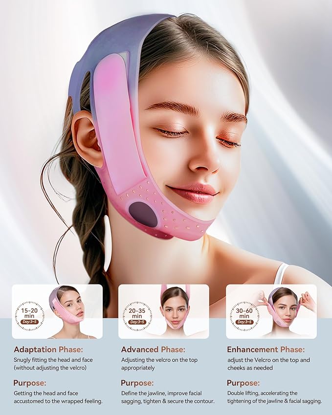 V-Line Sculpting Face Mask – Silicone Chin Strap for Jawline Tightening & Double Chin Reduction (23-27 Inches) (rose pink)-Velvo Beauty