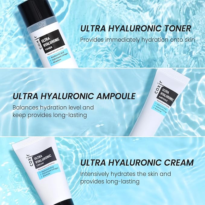 coxir ULTRA HYALURONIC STARTER KIT /cleansing oil+toner+ampoule+cream tralvel kit/[2.68 fl.oz (Pack of 1)]-Velvo Beauty