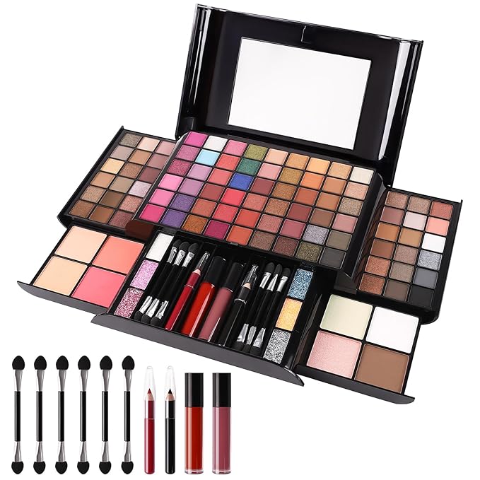 All In One Professional Makeup Kit Include Eyeshadow Palette Blushes Compact Bronzing Highlighter Powder Glitter Lipliner Eyeliner Pencil Brushes with Mirror Make Up Set Christmas Gifts For Women Girl-Velvo Beauty