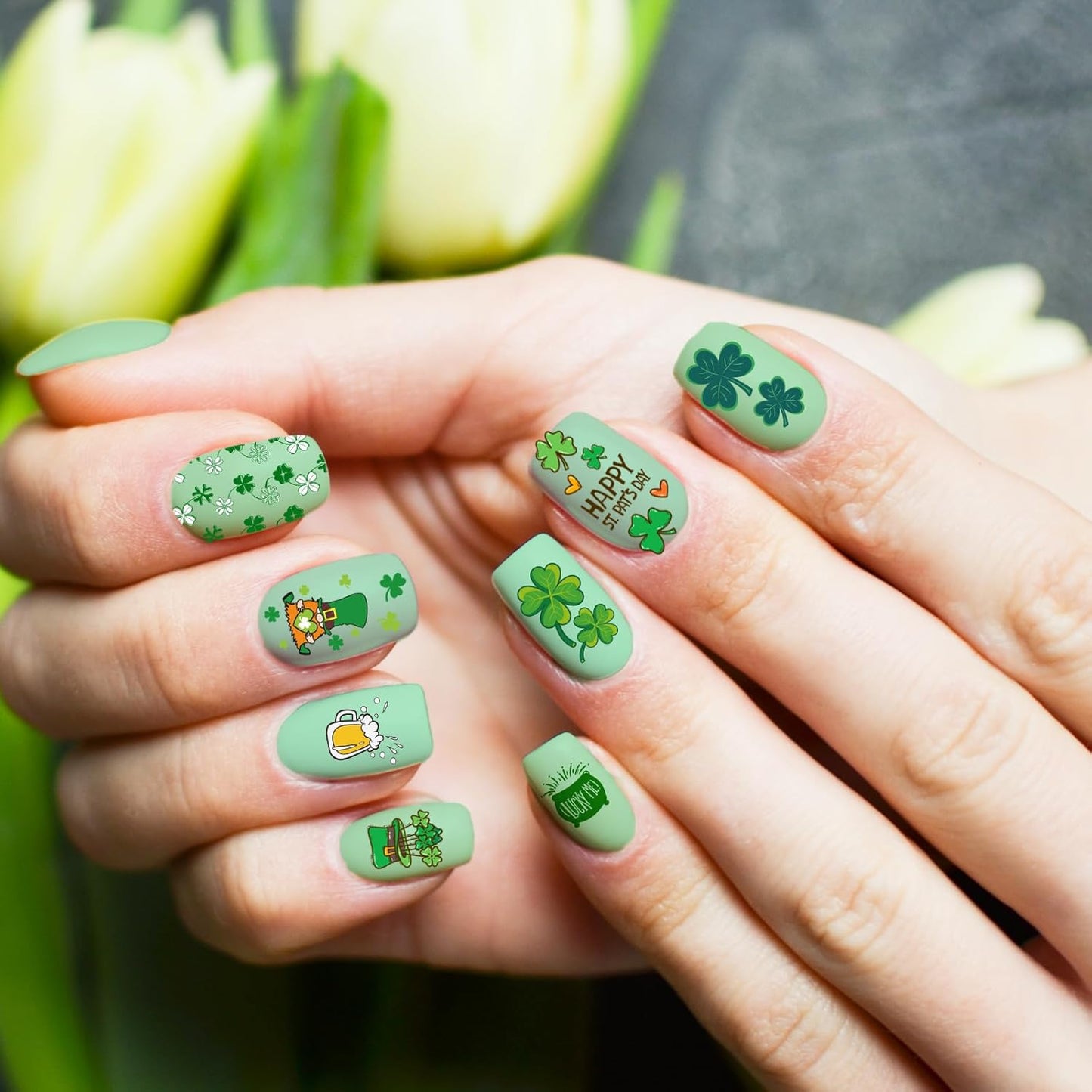 Whaline 10Pcs St. Patrick's Day Nail Art Stamping Plates Kit Shamrock Gnome Image Stamp Templates Irish Nail Art Plates for Holiday DIY Print Manicure Salon Design Gift-Velvo Beauty