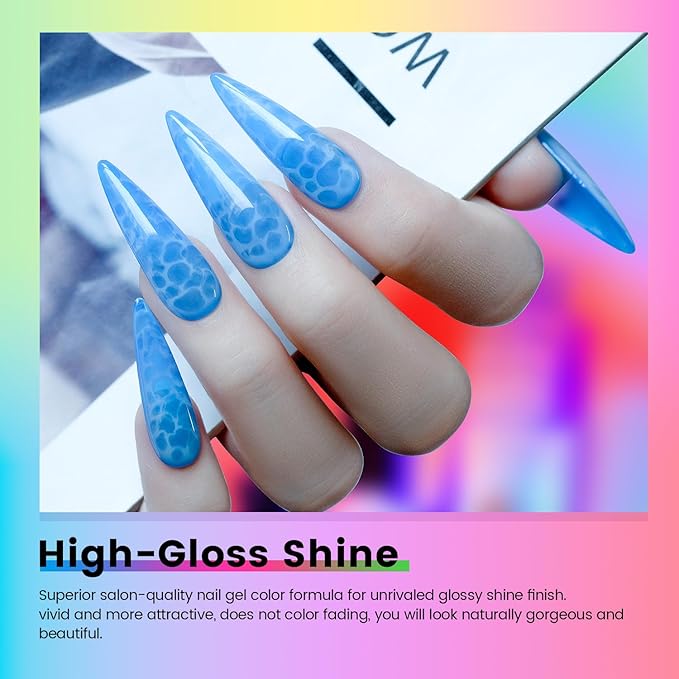 RARJSM Neon Jelly Gel Nail Polish Set 6pcs Clear Crytal Glass Yellow Blue Green Red Pink Purple Transparent Sheer Gel Varnish LED UV Curing Requires French Manicure Soad off Summer Iridescent Colors-Velvo Beauty