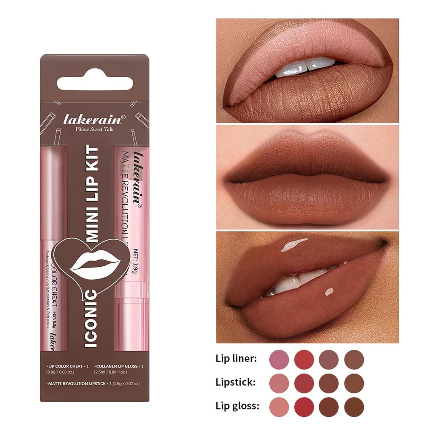 3PCS Lip Liner and Lipstick Combo Set - Matte Lip Liner Pencil, Velvet Matte Lipstick & Hydrating Collagen Lip Gloss - Long-Lasting, Smudge-Proof, High Pigment Nude Brown Lip Makeup Kit (Set 4, 3)-Velvo Beauty