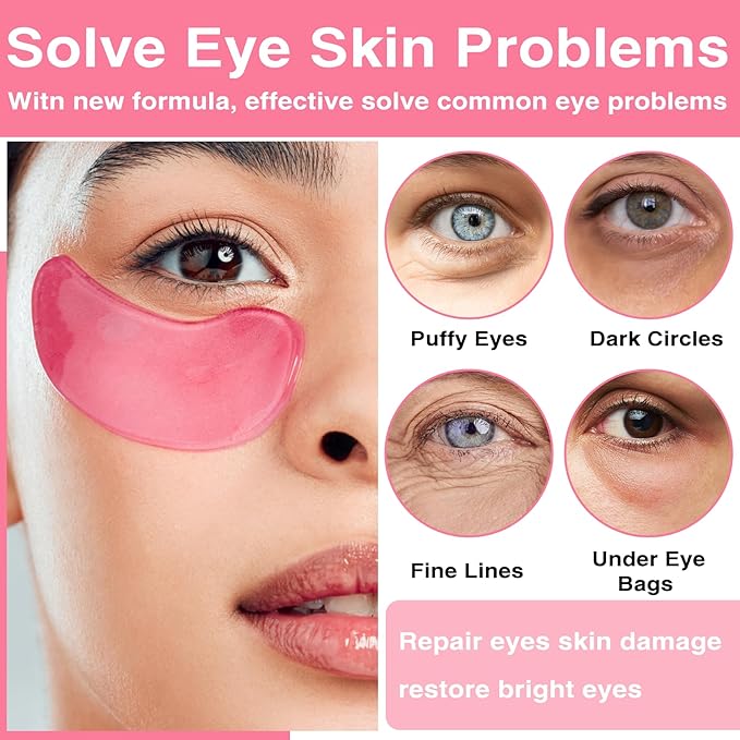 60pcs Under Eye Mask, Pink Collagen Under Eye Patches for Puffy Eyes & Dark Circles Treatments, Reduce Under Eye Bags Smooth Wrinkles, Lighthen Fine Lines, Moisturizing Under Eye Masks-Velvo Beauty
