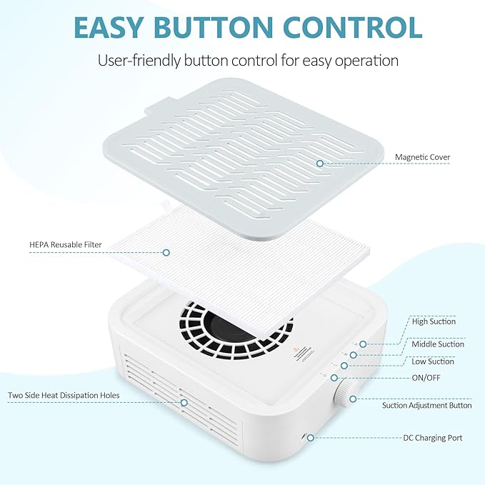 LIONVISON Nail Dust Collector For Salons: Manicure Pedicure Tool for Beginners DIY Nail Tech - Reusable Filter Fan Dust Suction Machine For Home-Velvo Beauty