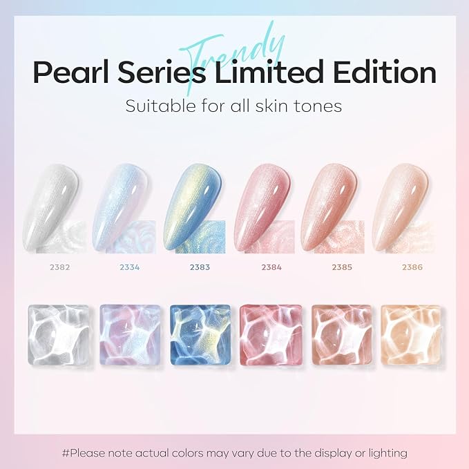 modelones Pearl Gel Nail Polish, 6 Colors Shimmer Glitter Iridescent White Nude Blue Pink Mermaid Nail Drawing Soak Off Gel Polish Swirl Shell Thread Effect Gift DIY at Home with Dotting Pen-Velvo Beauty
