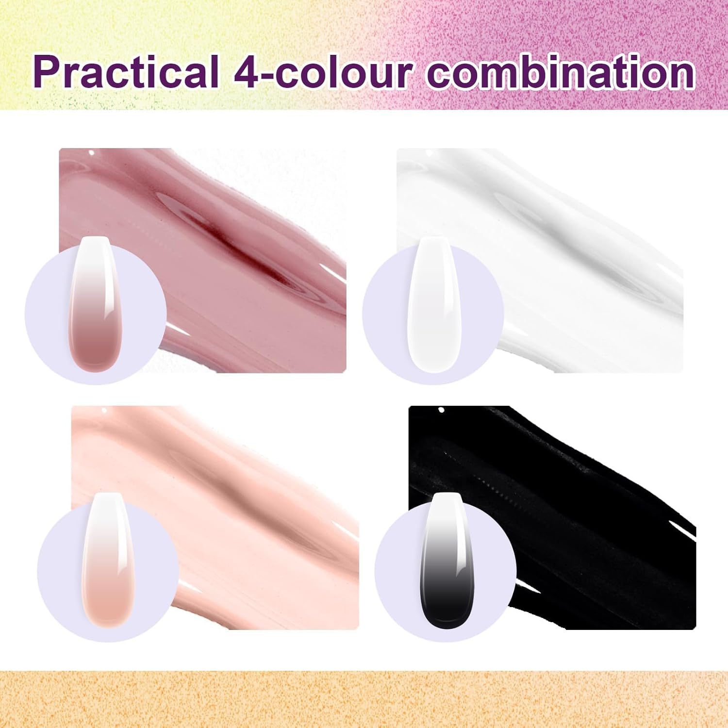 Gradient Painting Gel, 4 Colors Ombre Gel Nail Polish Include White Nude Almond Black Sponging for Pigment Pat Nails French Manicure Soak Off UV DIY Nail Art Essentia Set-Velvo Beauty