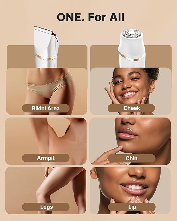 Upgraded Bikini Trimmer for Women, Dermave Bikini Shaver [2in1 & Painless] Electric Face Razors/Shaver, [Waterproof] Pubic Body Hair Trimmer, Replaceable Ceramic Blade, Charge Dock, Gifts for Women-Velvo Beauty