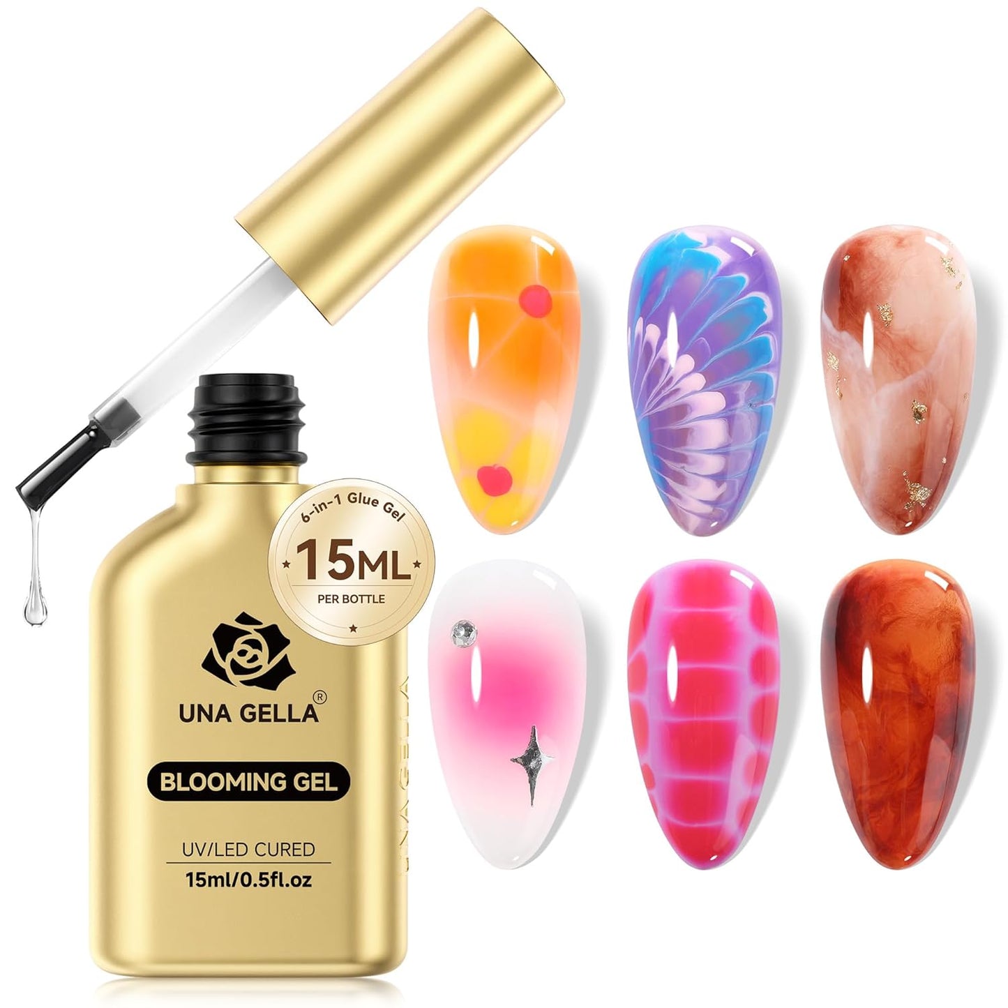 UNA GELLA Blooming Gel Nail Polish 15ml Super Clear for Spreading Effect U V/LED Needed Nail Blooming Gel for Marble Natural Stone Floral Print Watercolor Effect Design Soak Off Home DIY Salon-Velvo Beauty