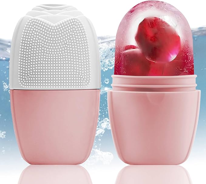 XHJRI Ice Face Roller Massager,Ice Cube Roller for Face, Eyes and Neck Naturally Conditioning and Skin Care,De-Puff Eye Bags,Reduce Migraine Pain,Reusable Massage Silicone Ice Mold (New Pink White)-Velvo Beauty
