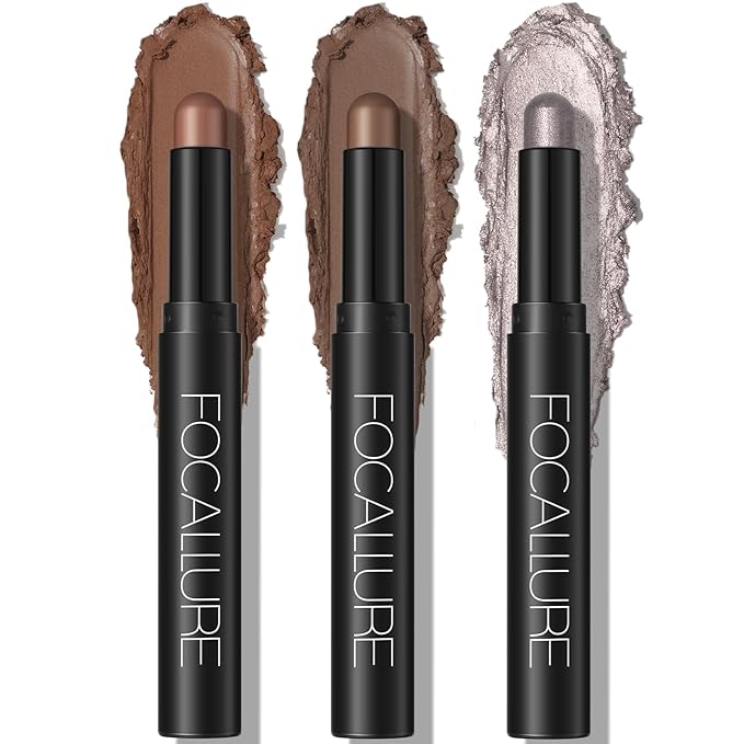 FOCALLURE 3PCS Cream Eyeshadow Stick Sets,Matte and Shimmer Eye Brightener, High Pigmented Crease-proof Pencil,Long Lasting Eye Shadow Highlighter Makeup,Silver Mocha-Velvo Beauty