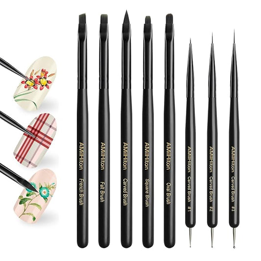 8PCS Nail Art Brushes for Builder Gel, Polygel & Polish – Flat, Round, Liner, French Tip & Detail Brushes for 3D Acrylic Flowers – Professional Nail Painting & Design Tools-Velvo Beauty